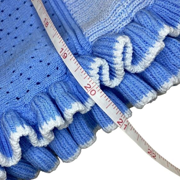 EUC Blue Amaryllis Sweater with White Accents and Ruffles - Picture 9 of 11